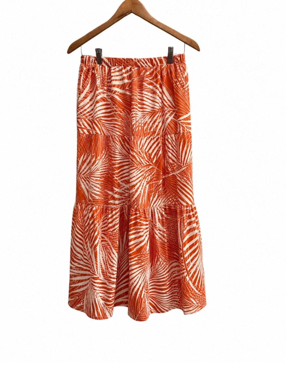 PANAMA JACK Tropical Palm Print Maxi Skirt Orange White Size Medium